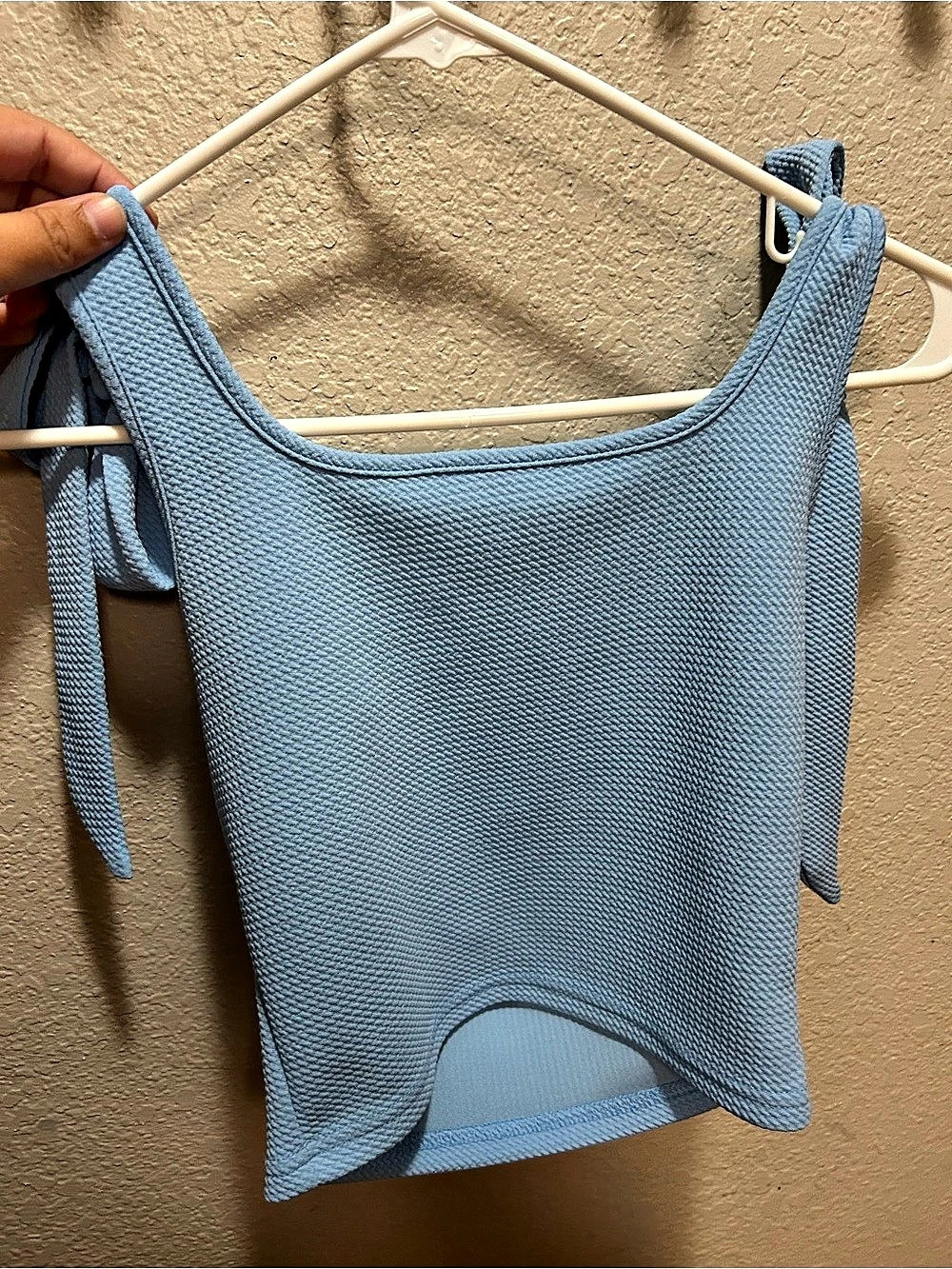 Shein Light Blue Smocked Tie-Strap Crop Top